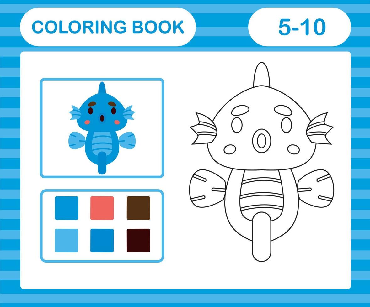 coloring book or page cartoon cute seahorse,education game for kids age 5 and 10 Year Old vector