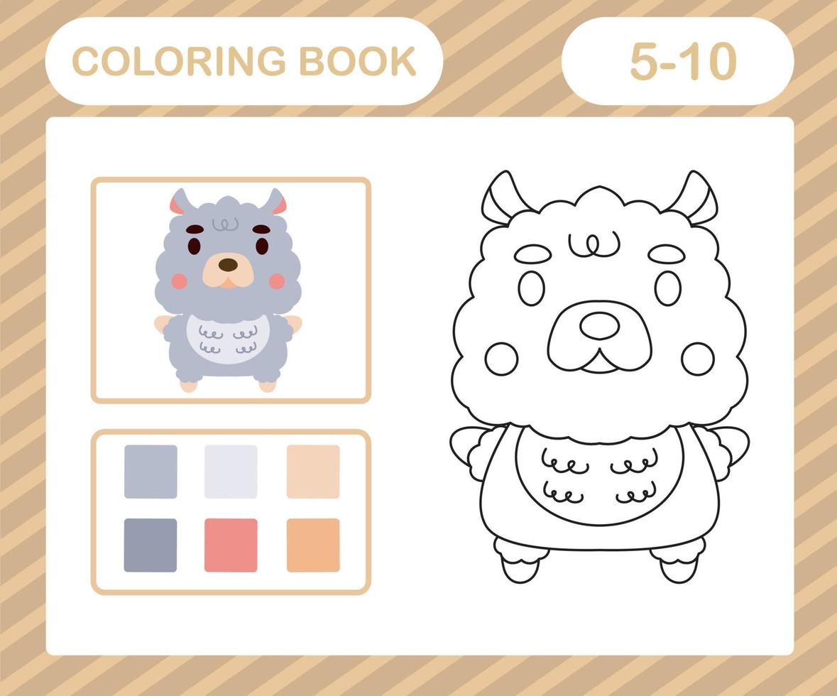 coloring pages cartoon Llama,education game for kids age 5 and 10 Year Old vector