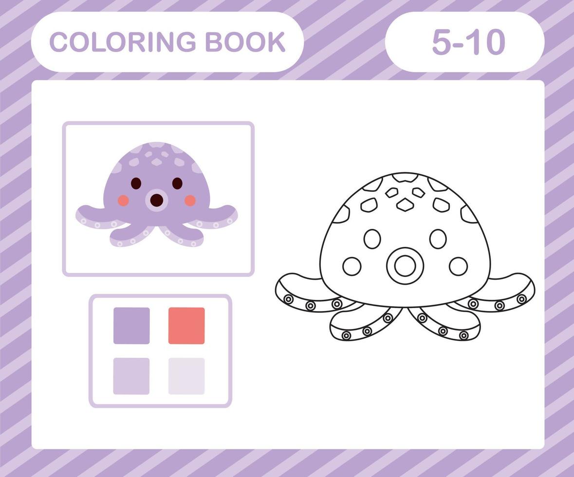 coloring pages cartoon octopus,education game for kids age 5 and 10 Year Old vector