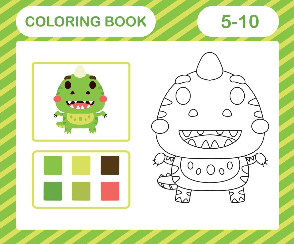 coloring book or page cartoon cute dino,education game for kids age 5 and 10 Year Old vector