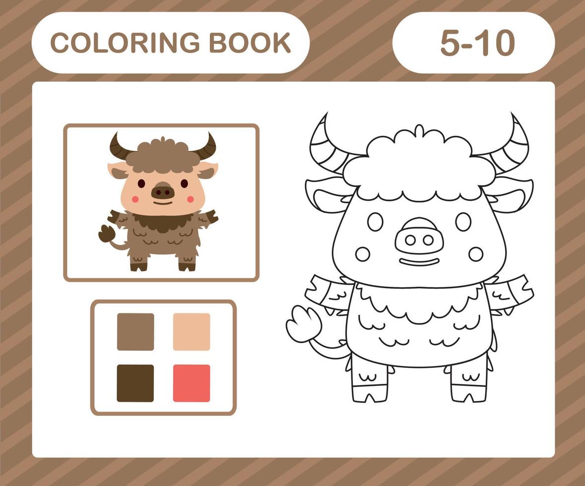 coloring book or page cartoon cute yak,education game for kids age 5 and 10 Year Old vector