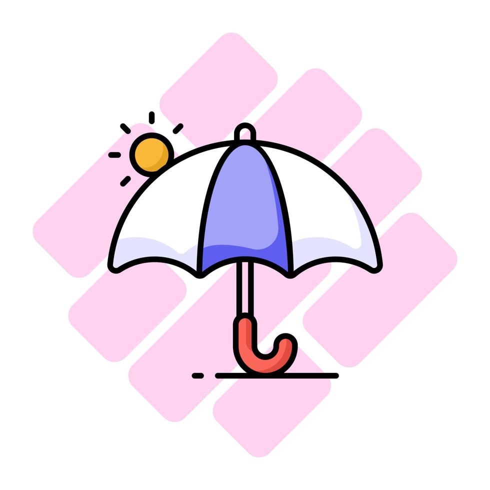 An umbrella icon represents protection from rain or sun, modern vector of sunshade