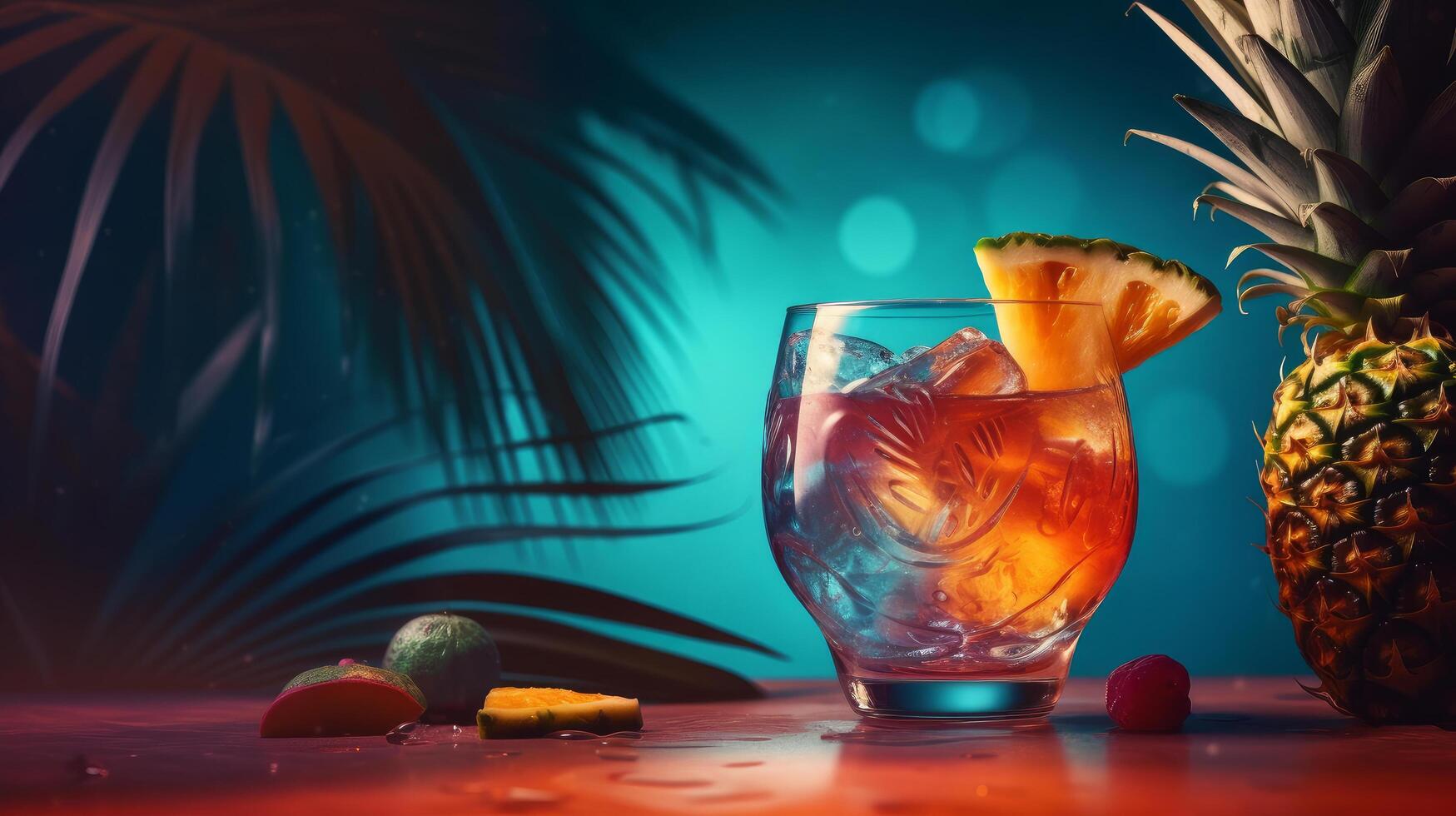 Summer vivid background with cocktail. Illustration photo