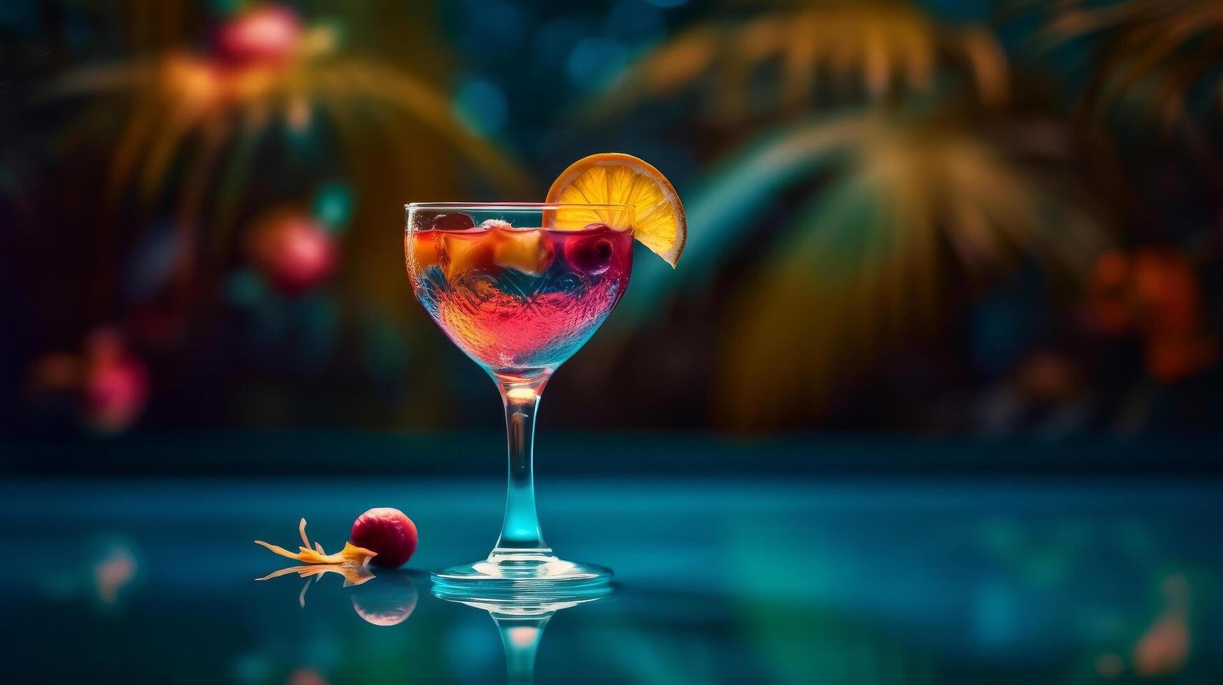 Summer vivid background with cocktail. Illustration photo