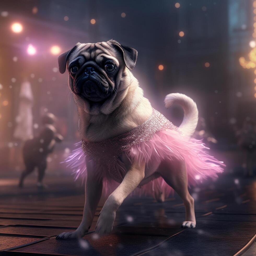 Pug dog like ballet dancer. Illustration photo