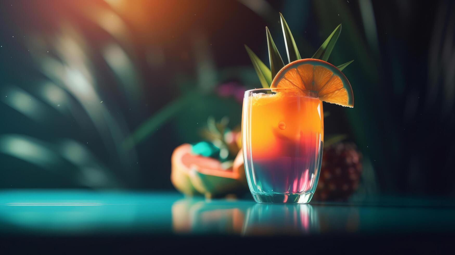 Summer vivid background with cocktail. Illustration photo