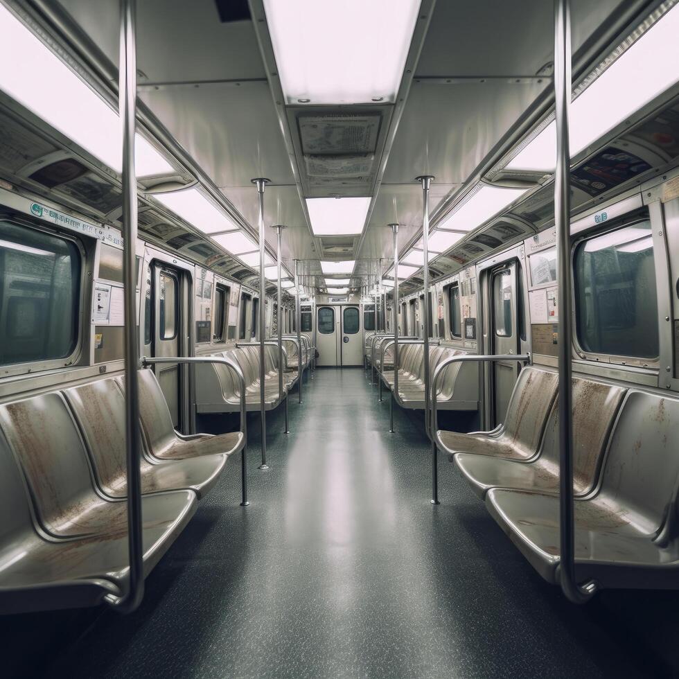 Inside of an empty subway train Illustration photo
