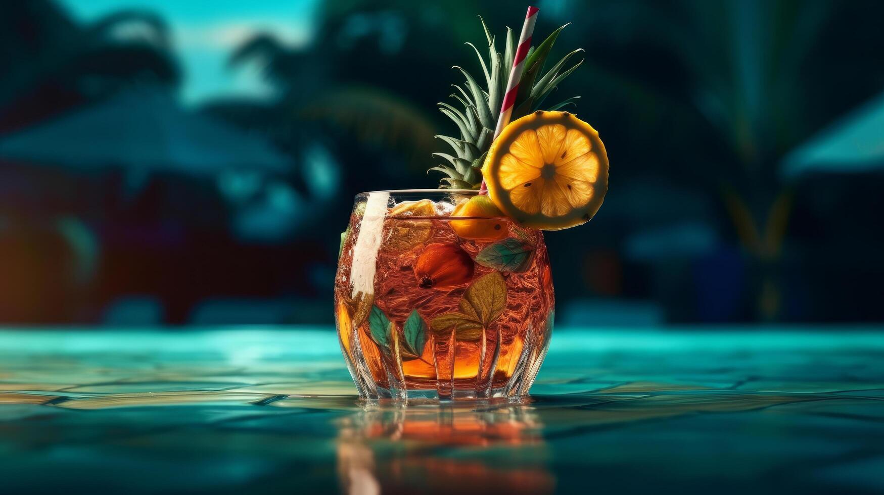 Summer vivid background with cocktail. Illustration photo