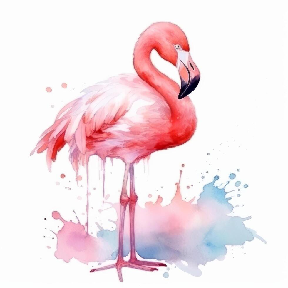Cute watercolor flamingo. Illustration photo