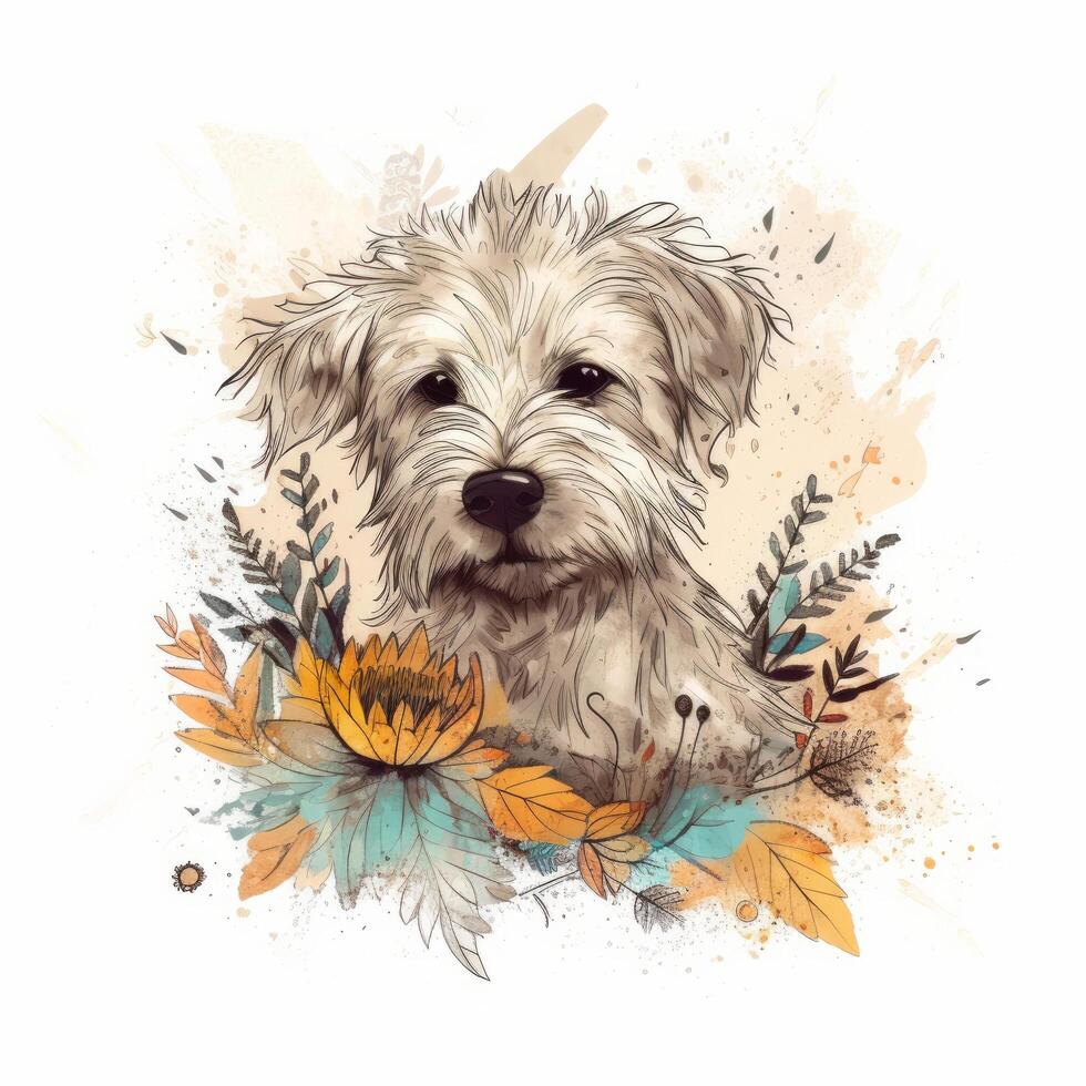 Cute watercolor baby dog. Illustration photo