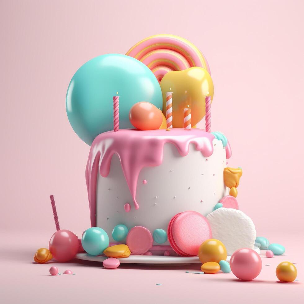 Happy Birthday background with cake. Illustration photo