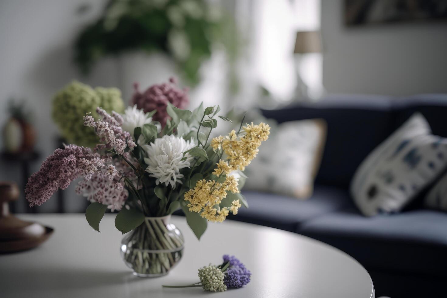 interior diseño con flores en florero. ilustración ai generativo foto