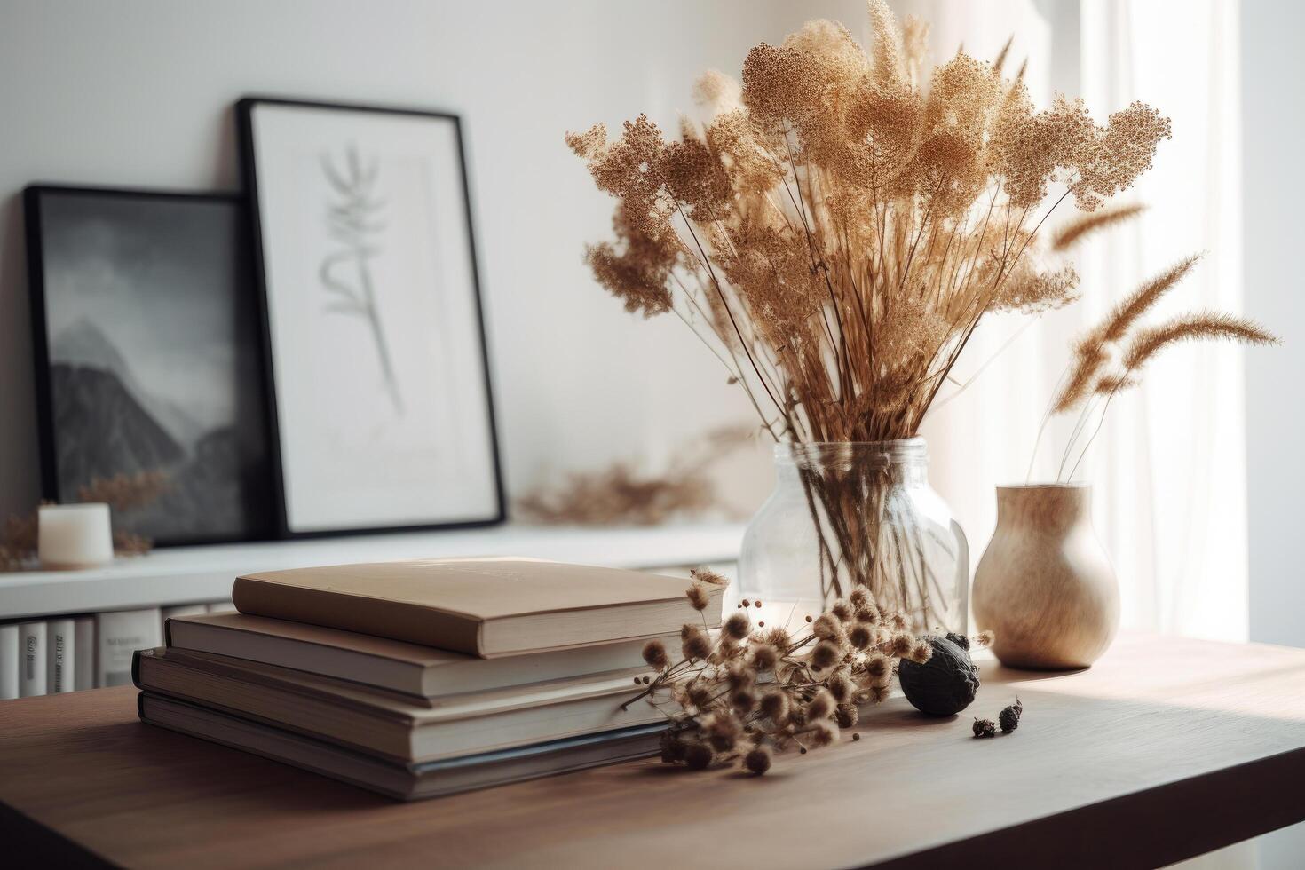 Minimalist interior design with vase. Illustration photo
