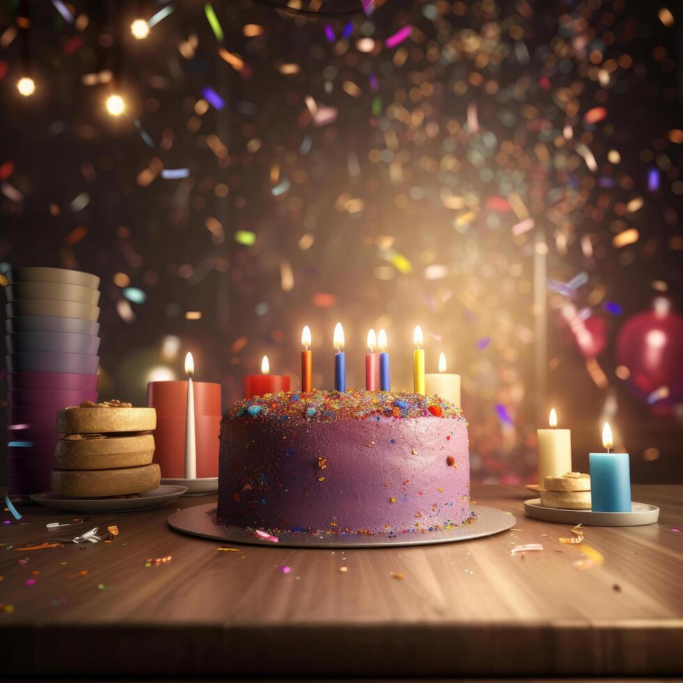 Happy Birthday background with cake. Illustration photo