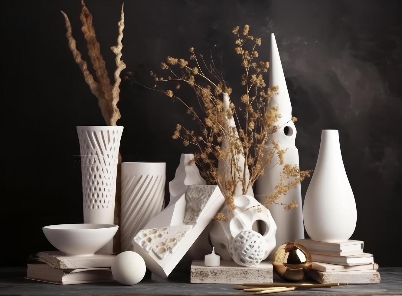 Minimalist interior design with vase. Illustration photo