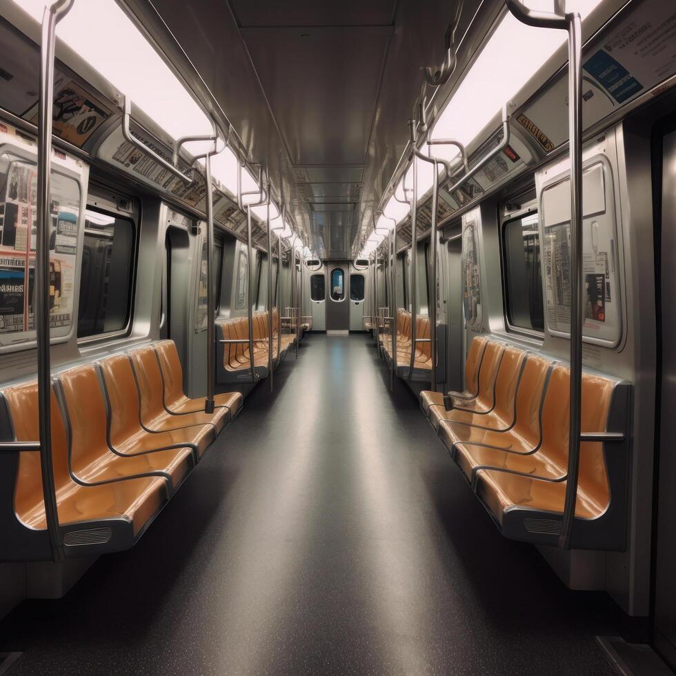 Inside of an empty subway train Illustration photo