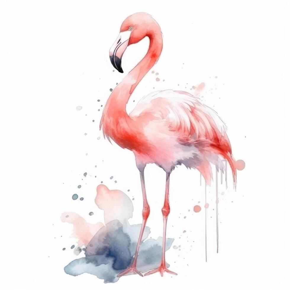 Cute watercolor flamingo. Illustration photo