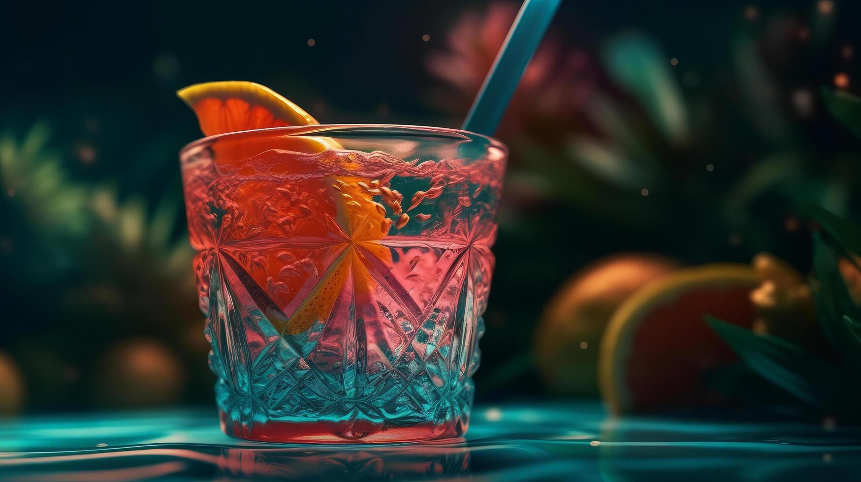 Summer vivid background with cocktail. Illustration photo