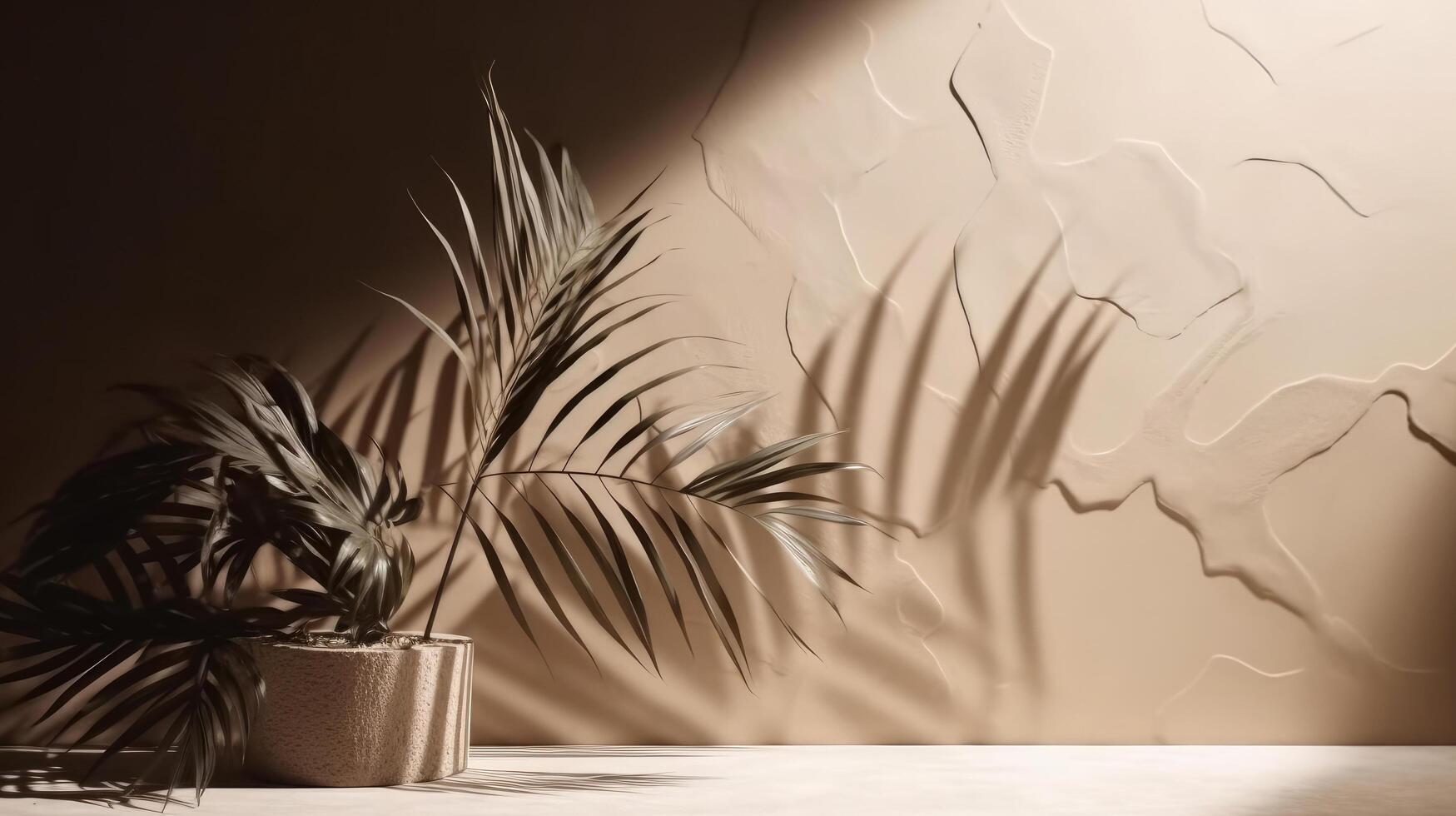 Minimal stone background with palm leaves. Illustration photo