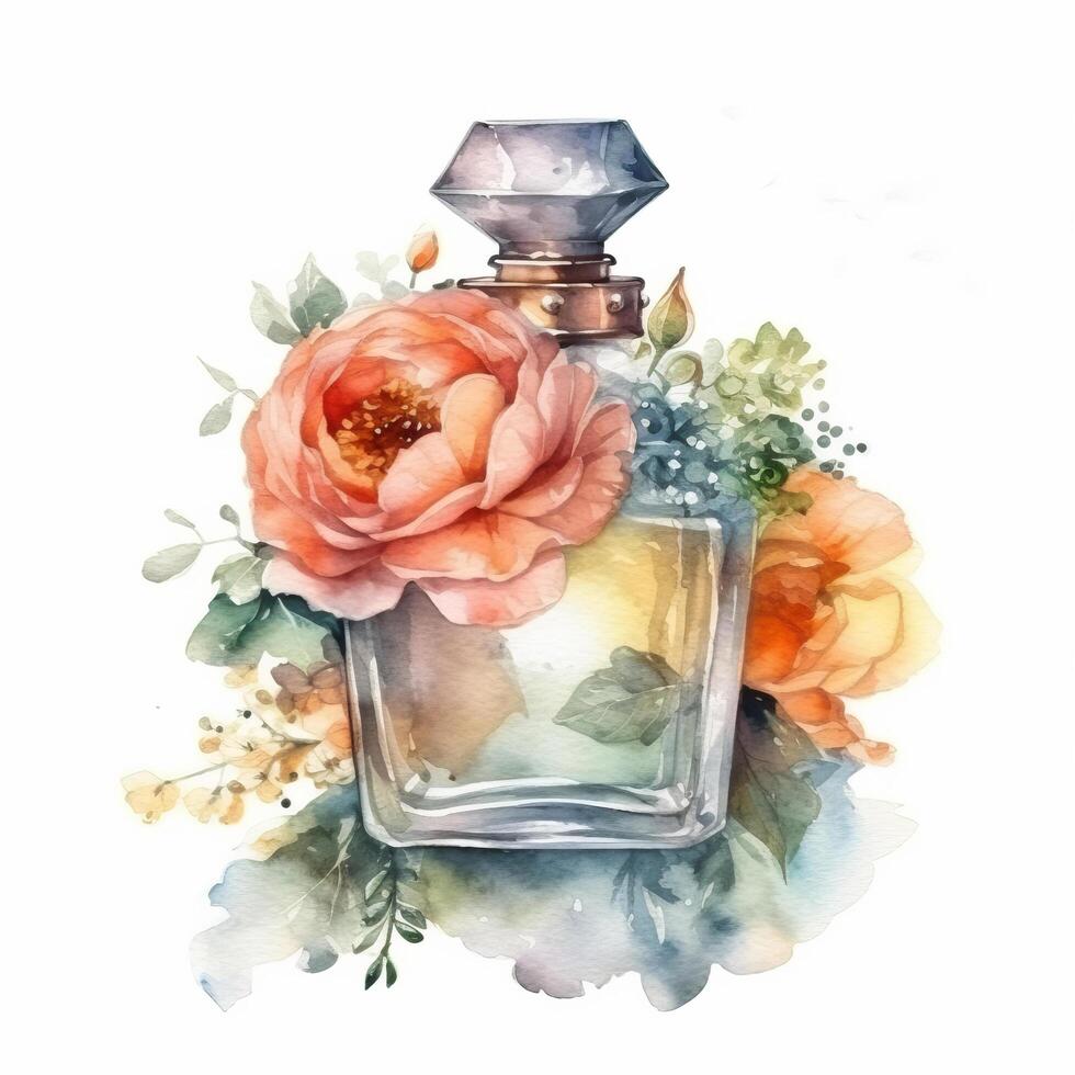 Watercolor perfume with flowers. Illustration photo