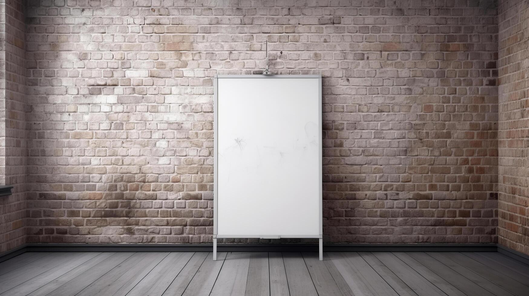 Blank white frame mockup against brick wall. Illustration photo