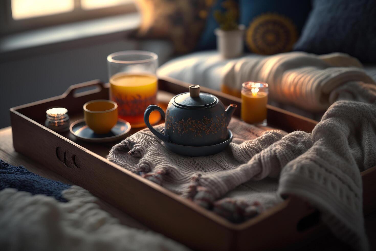 Cozy interior with cup of coffee. Illustration photo