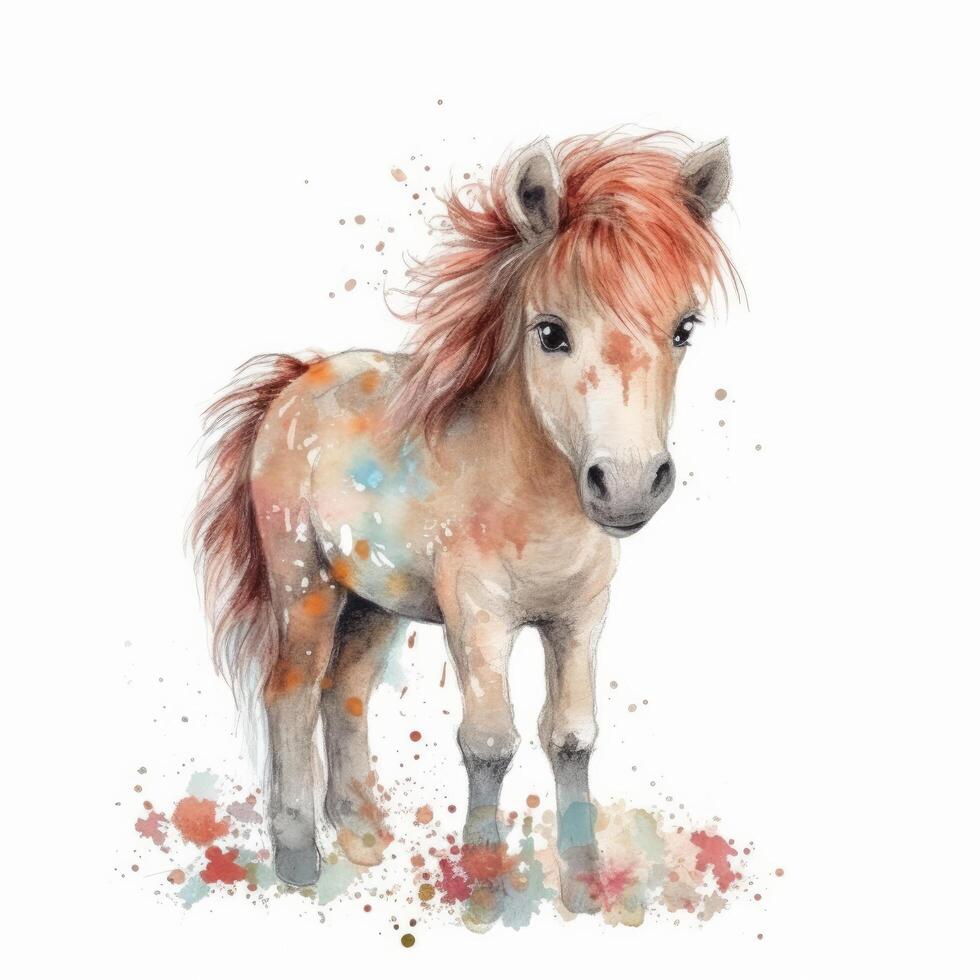 Cute watercolor baby horse. Illustration photo