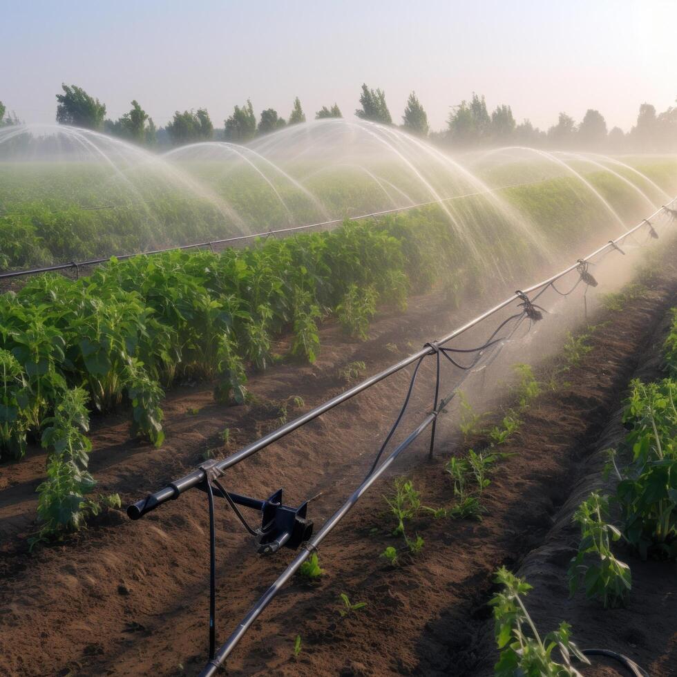 Irrigation system in functional watering of agricultural plants Illustration photo
