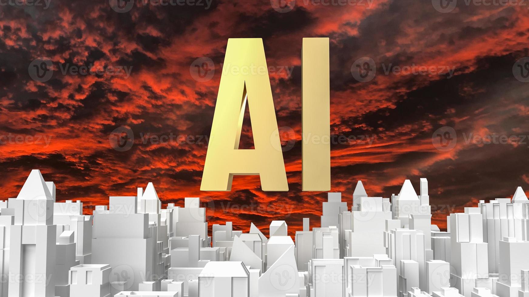AI gold text and white city building 3d rendering photo