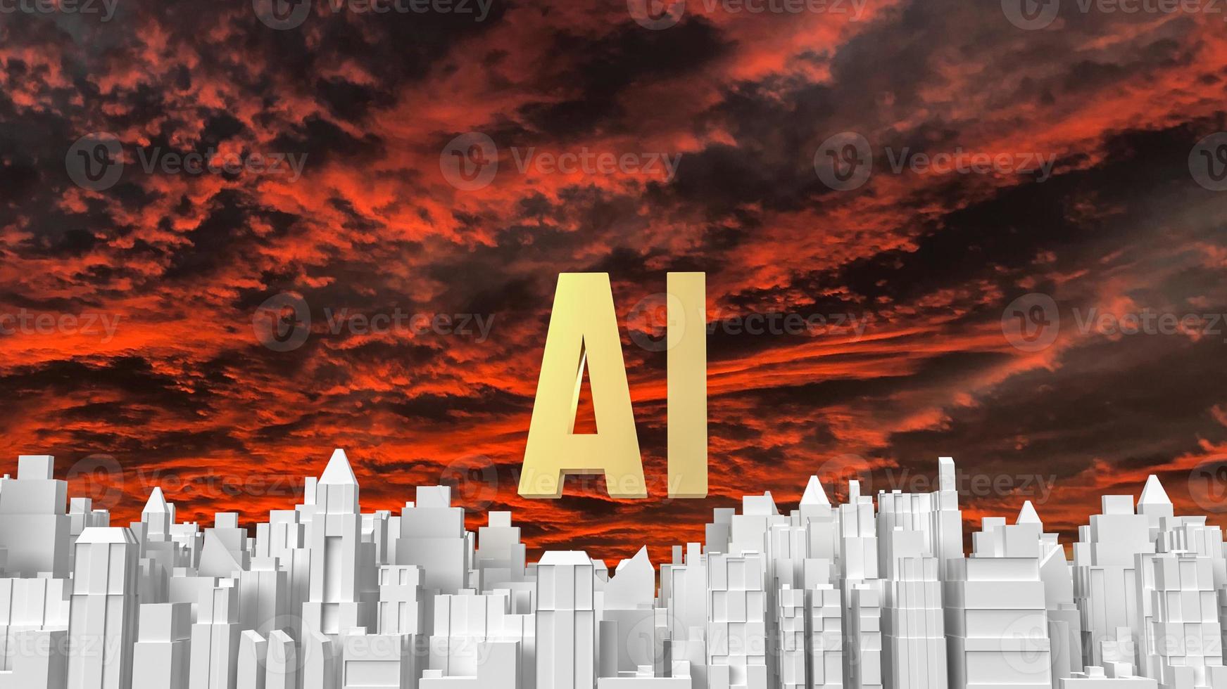 AI gold text and white city building 3d rendering photo