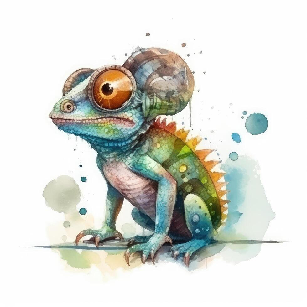 cute little chameleon watercolor . photo