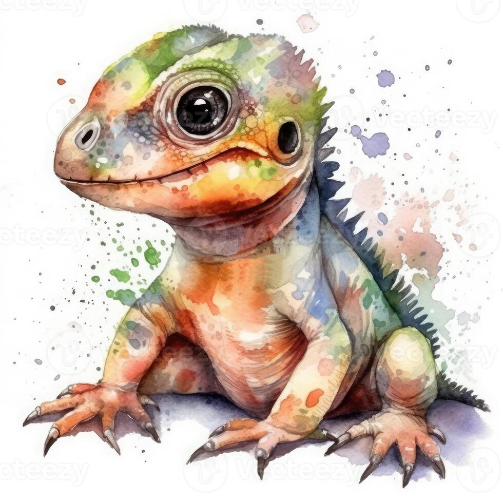 watercolour style baby dragon . photo