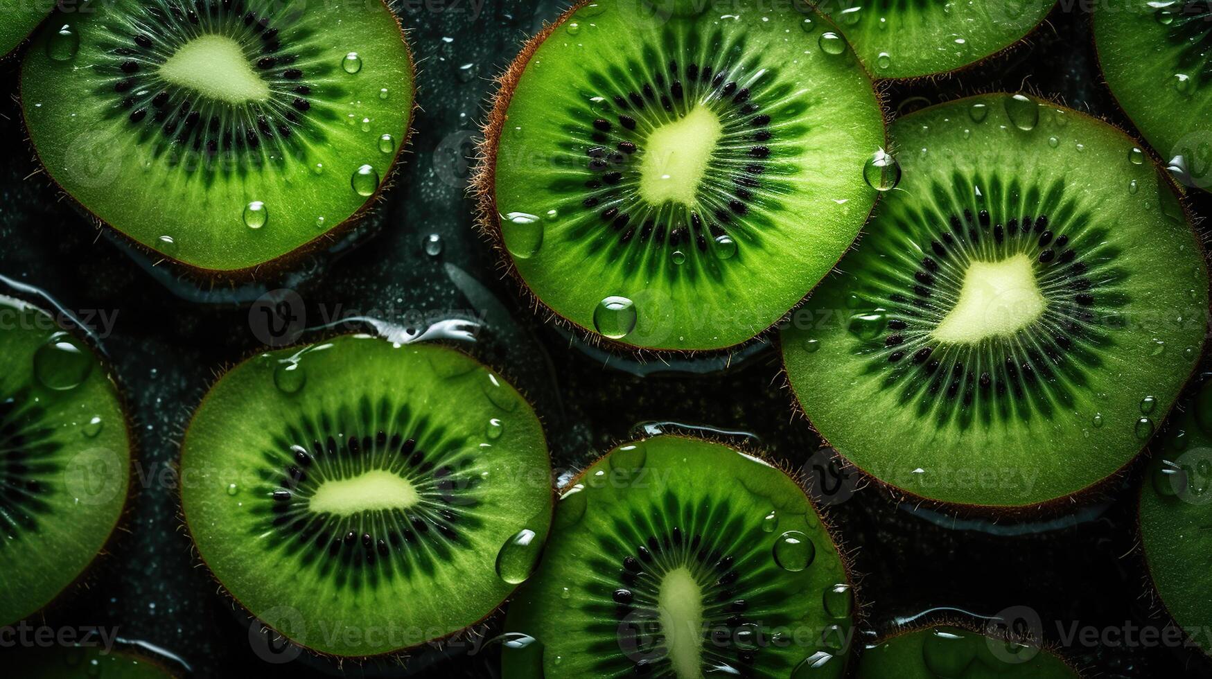 sweet sliced kiwi background, adorned with glistening droplets of water , image photo