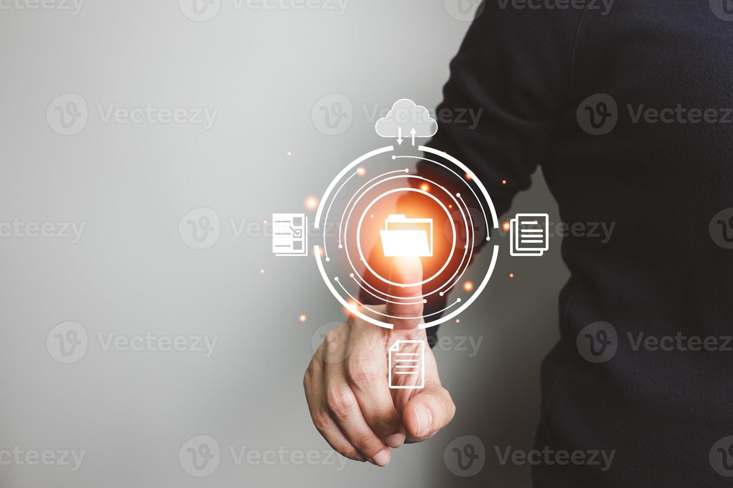 Document Management System DMS, Online document database management, Organization document Organized, automated processes to manage files, ERP enterprise efficient, business technology. photo