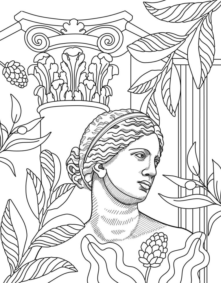Ancient Greece Coloring page. Hand illustrations, plaster antique