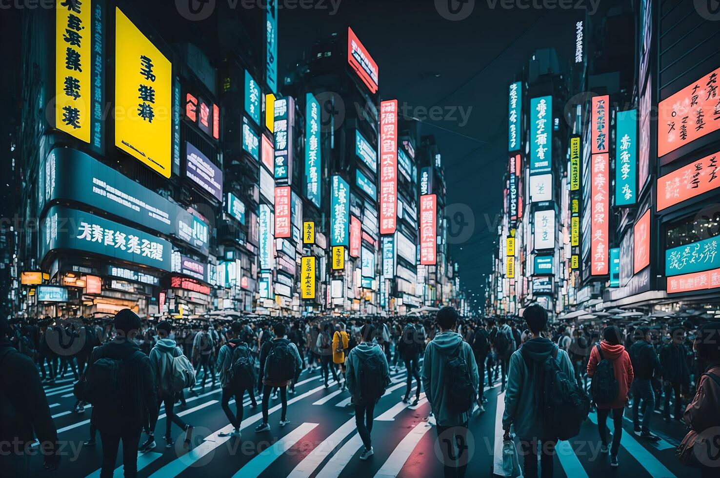 tokio calle es concurrido con gente, ai generado foto