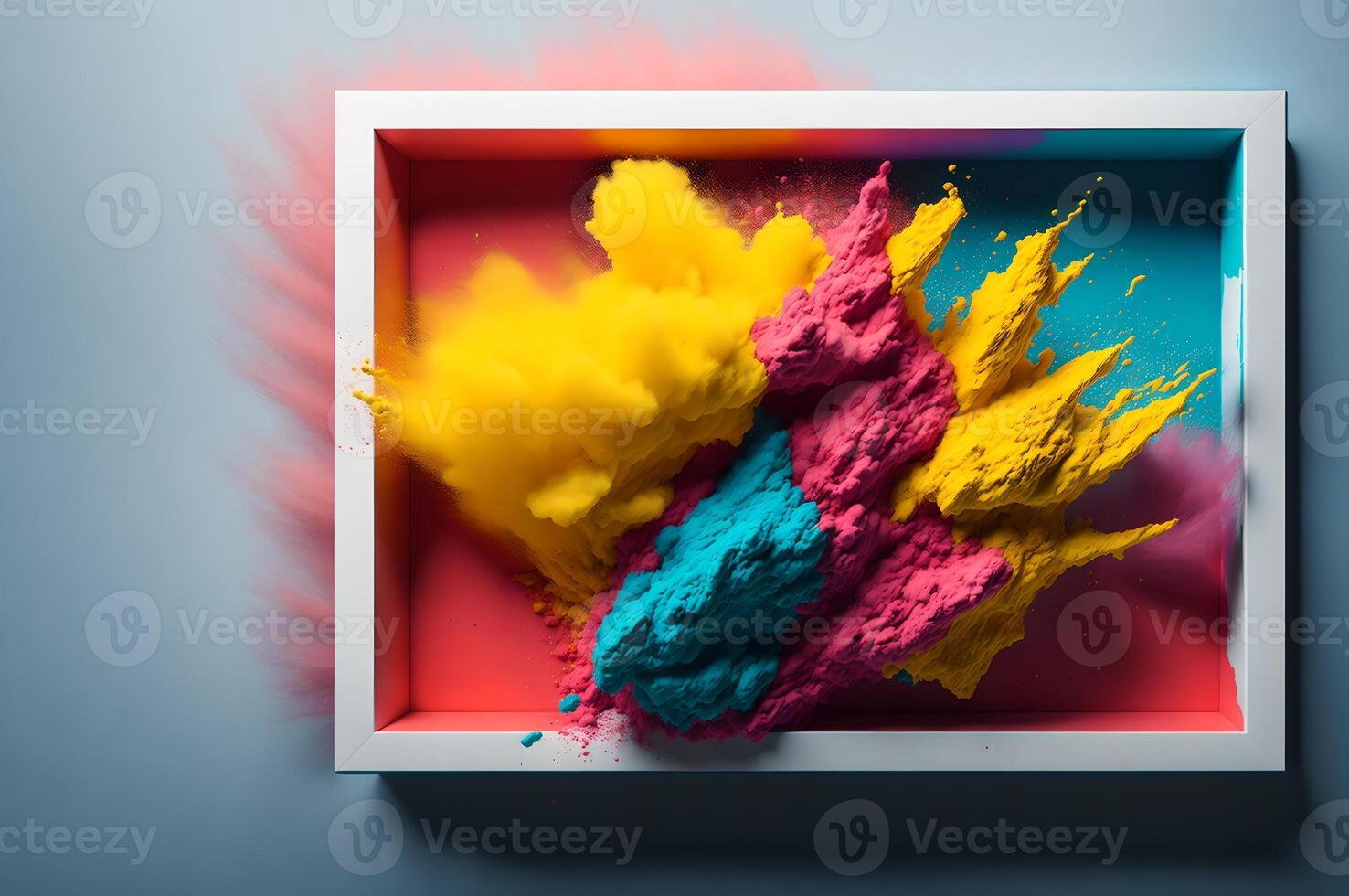 abstract powder colour frame explosion background with splashes, for displaying product, photo