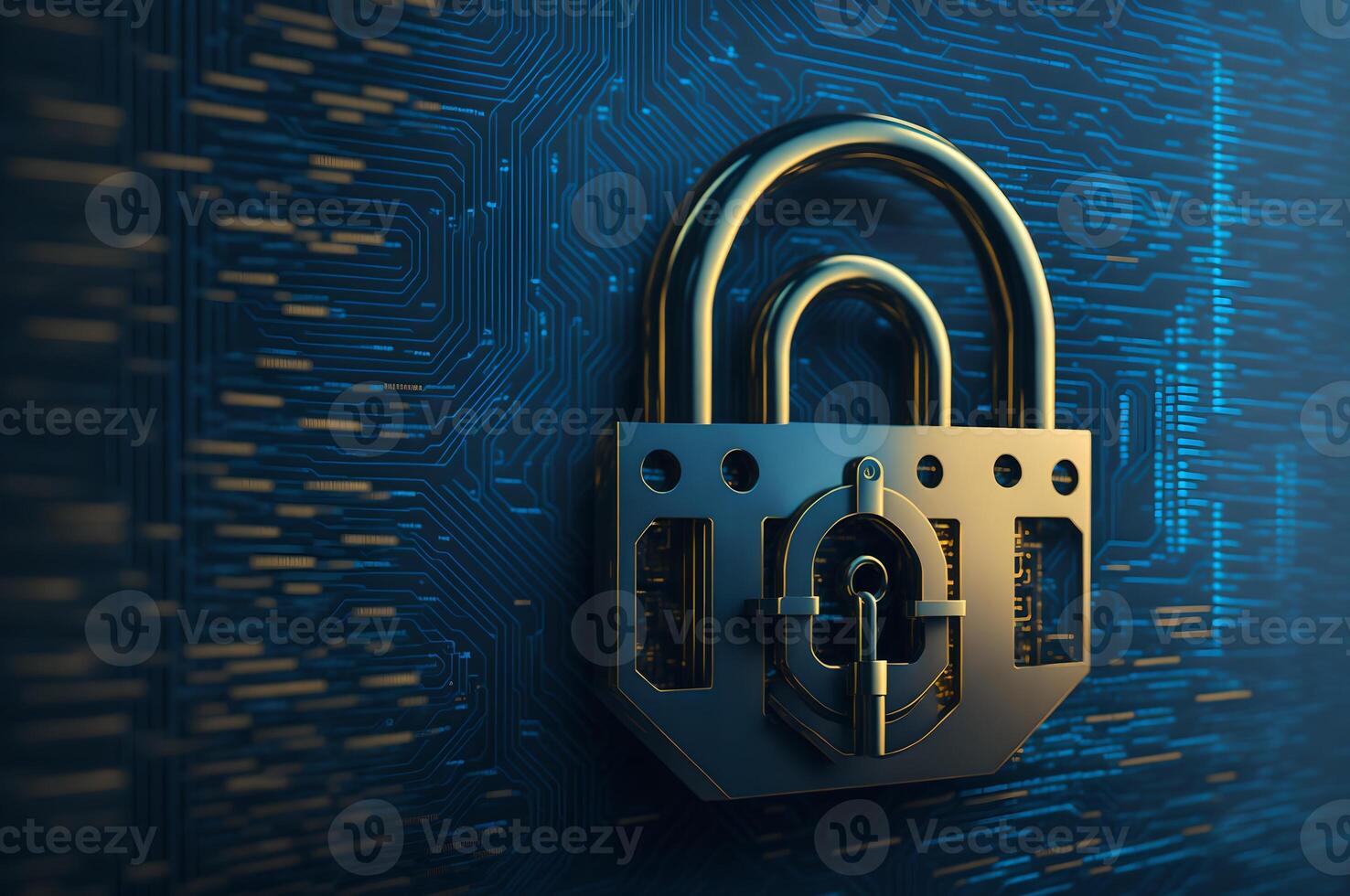 padlock on binary code background, cybersecurity concept, photo