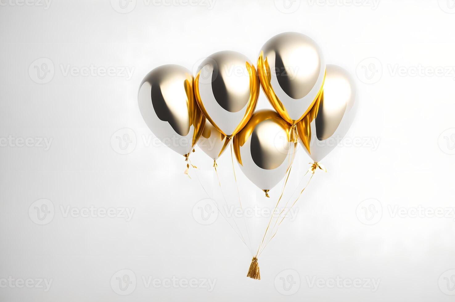 white and gold balloon on white background, for birthday celebration card, photo