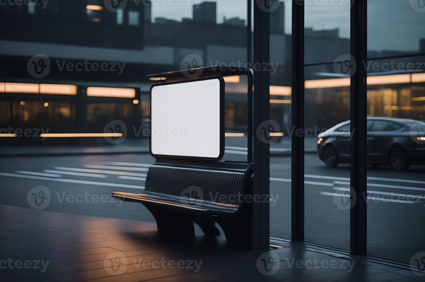 blanco Bosquejo ligero caja para publicidad encima autobús detener asiento en el calle, ai generado foto