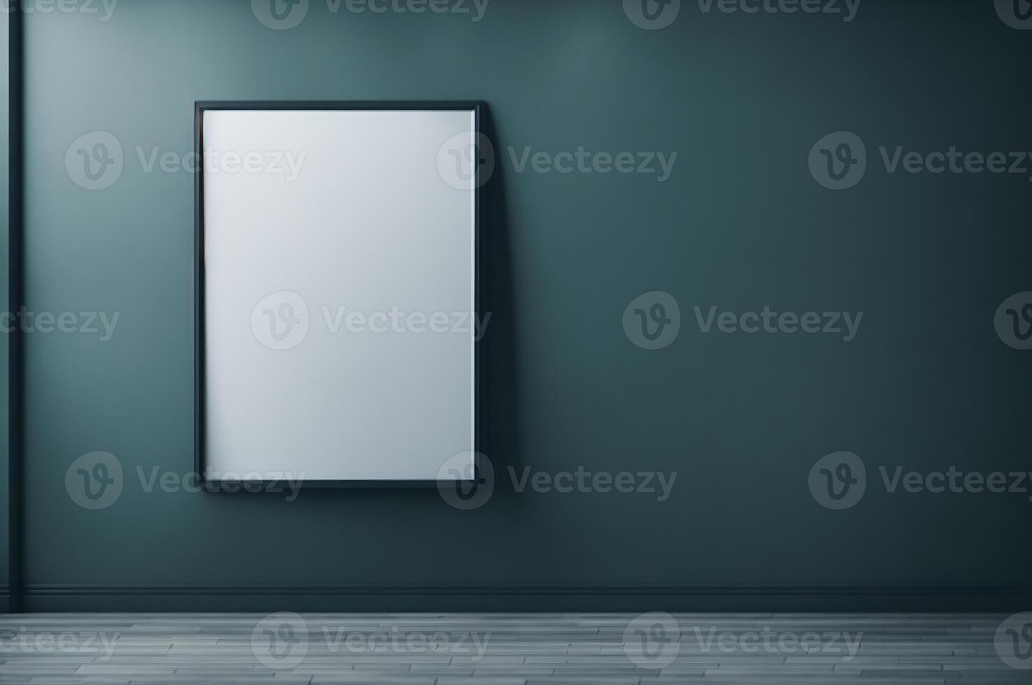 blank vertical frame billboard for advertising, mockup template on dark wall with light, photo