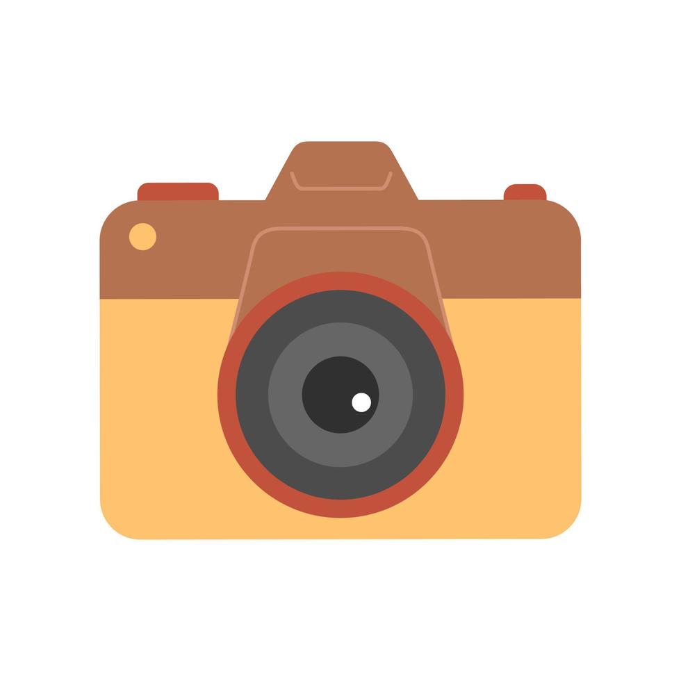 Photo camera with lens and buttons isolated in white background. Colorful digital device. Vector flat illustration in simple style