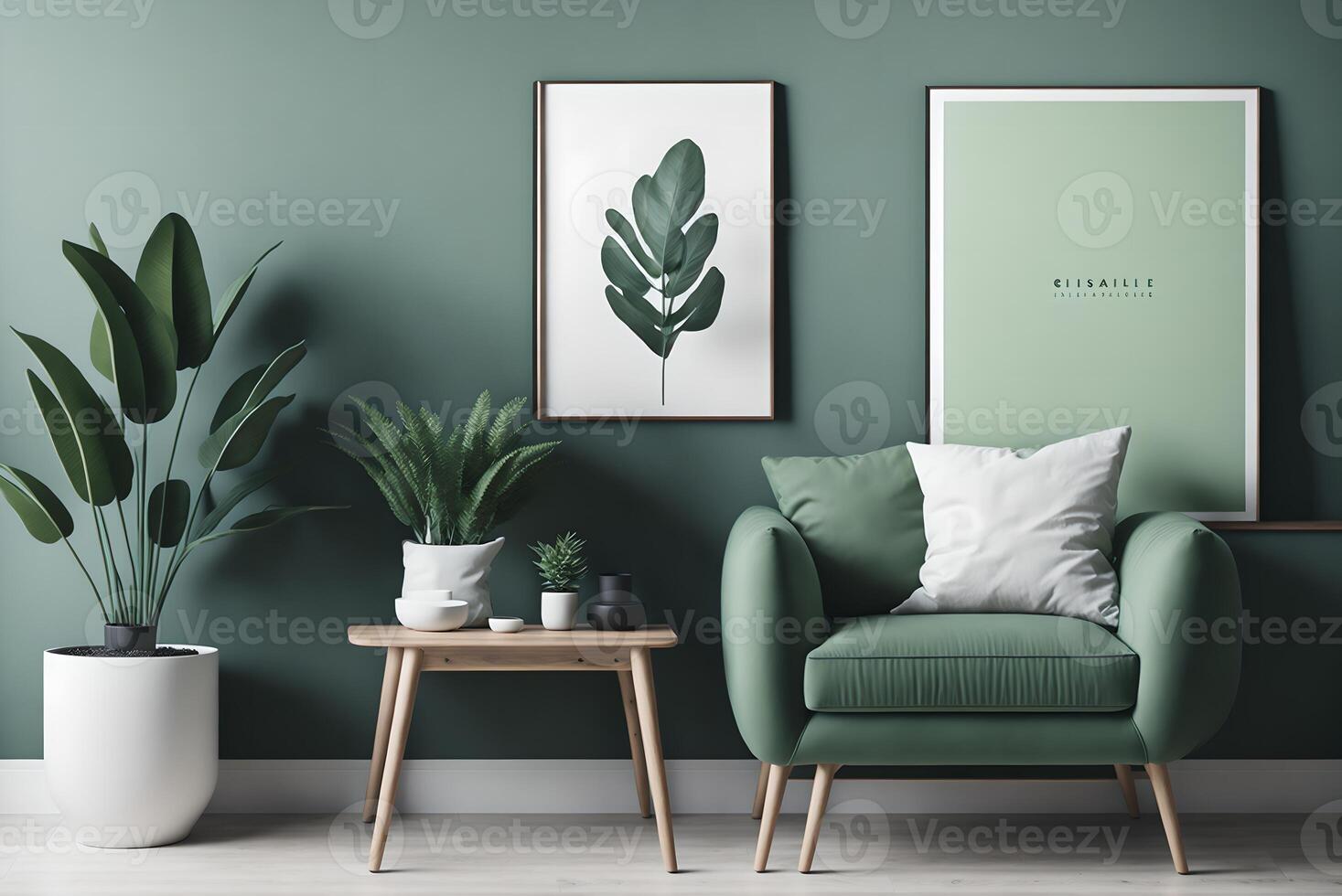 stylish interior design of living room with modern mint sofa ...