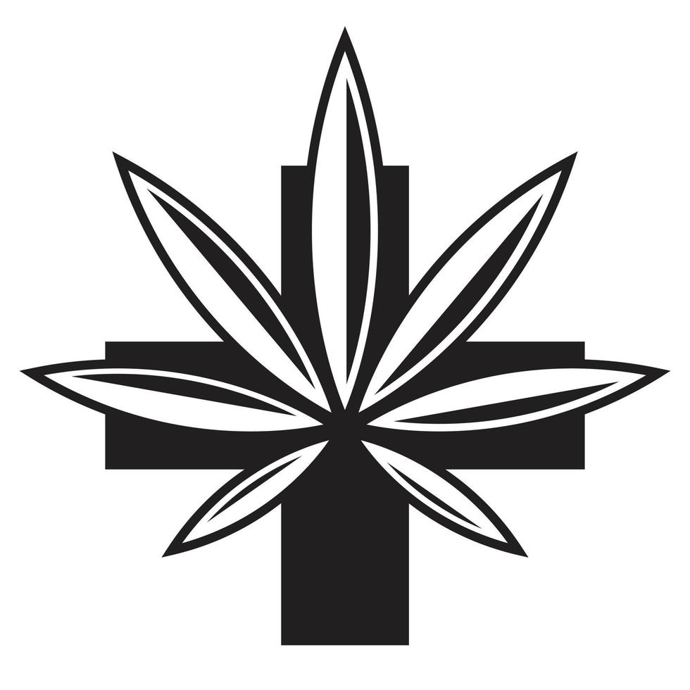 Cross and cannabis leaf vector icon design. Medical flat icon.