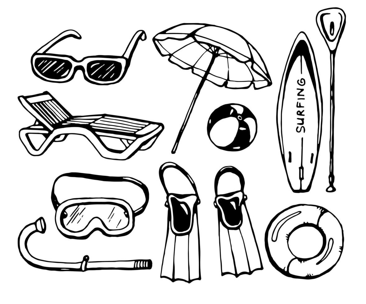 Set of beach equipment. Vector