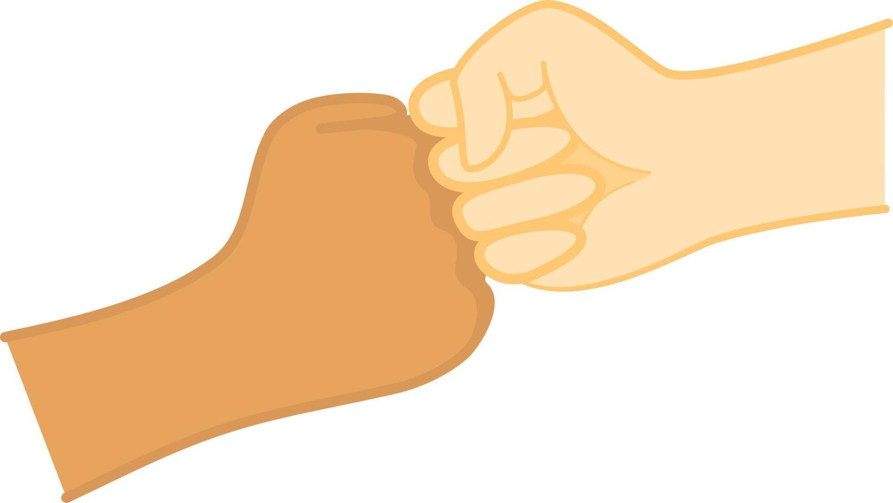 Greeting hands gesture. Friendly bump of clenched man fists against each other. Concept of teamwork, partnership and friendship. Vector illustration.