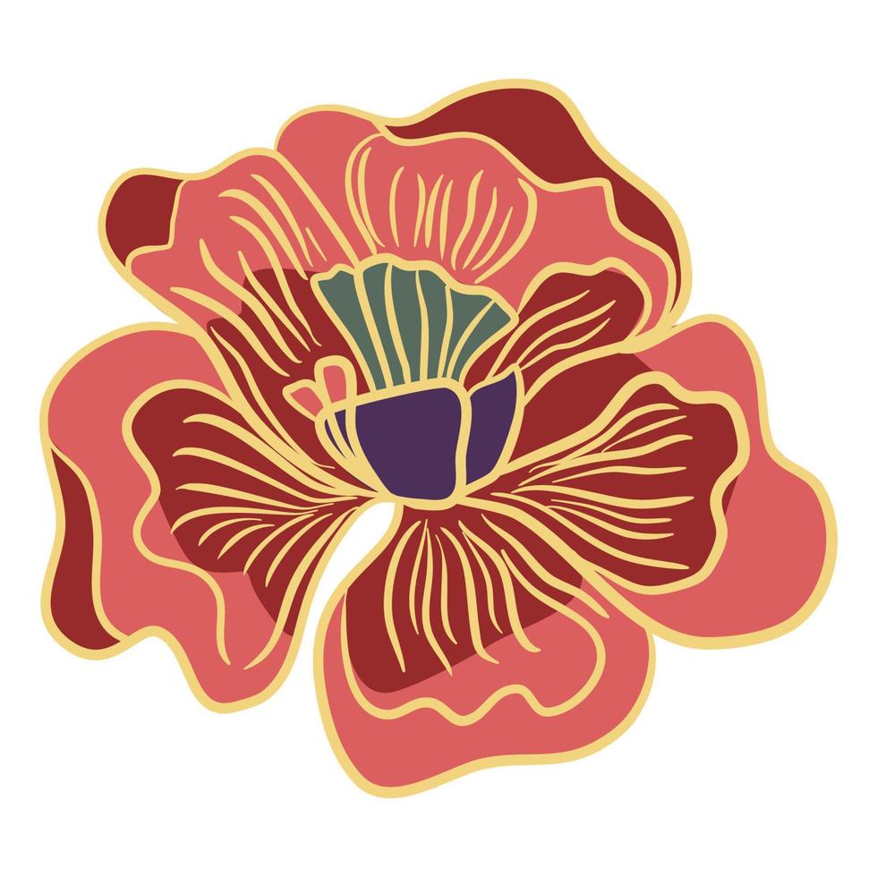 Flower in doodle technique with pink and red petals vector