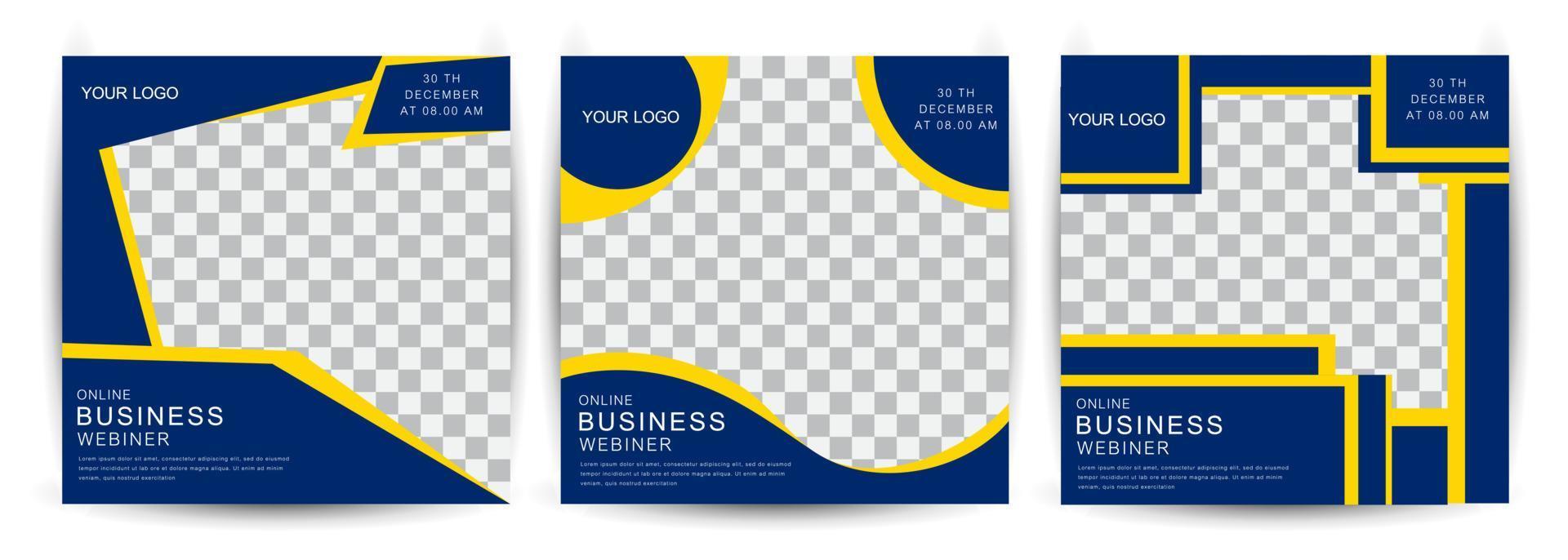 concept of blue business webinar template square social media post banner vector background. set of blue business webinar square social media post banner vector background. business social media post