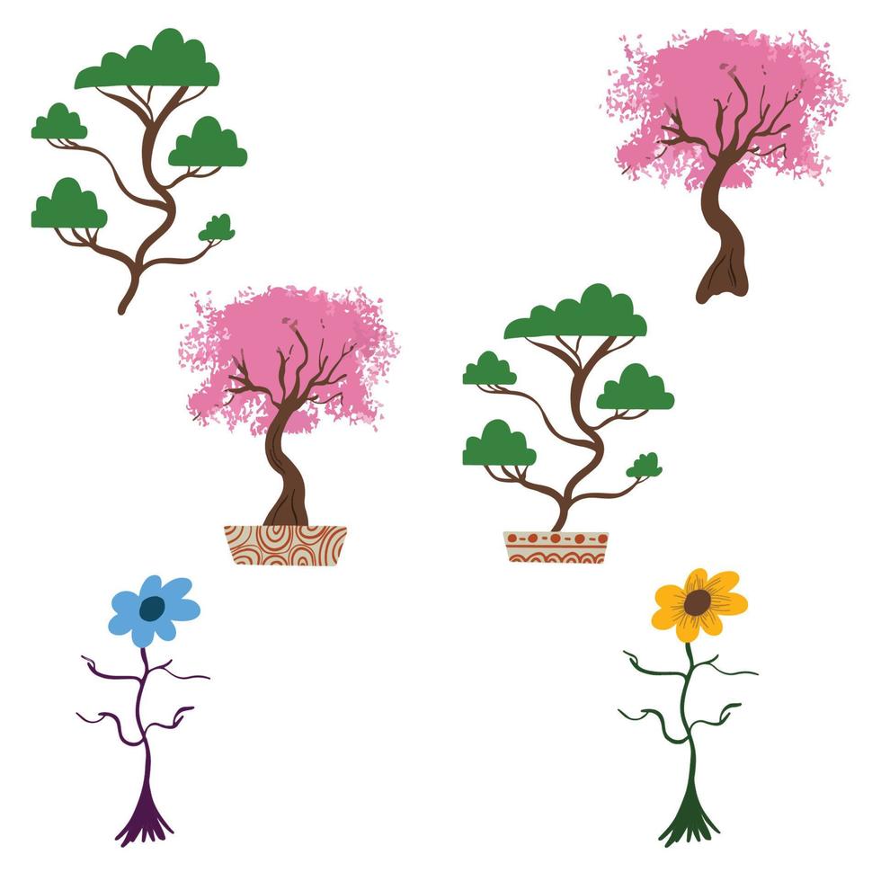 Sets of bonsai, sakura, and sun flowers ,good for graphic design resource, pamflets, posters, banners, and more. vector