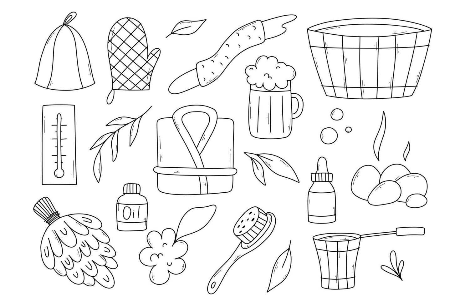 Set of bath elements in doodle style. Vector illustration. Bath collection.